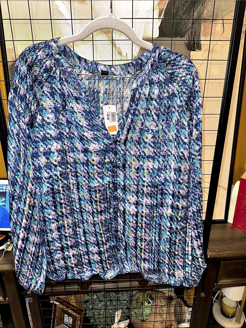 Zac & Rachel Abstract Blue & Purple Blouse NWT